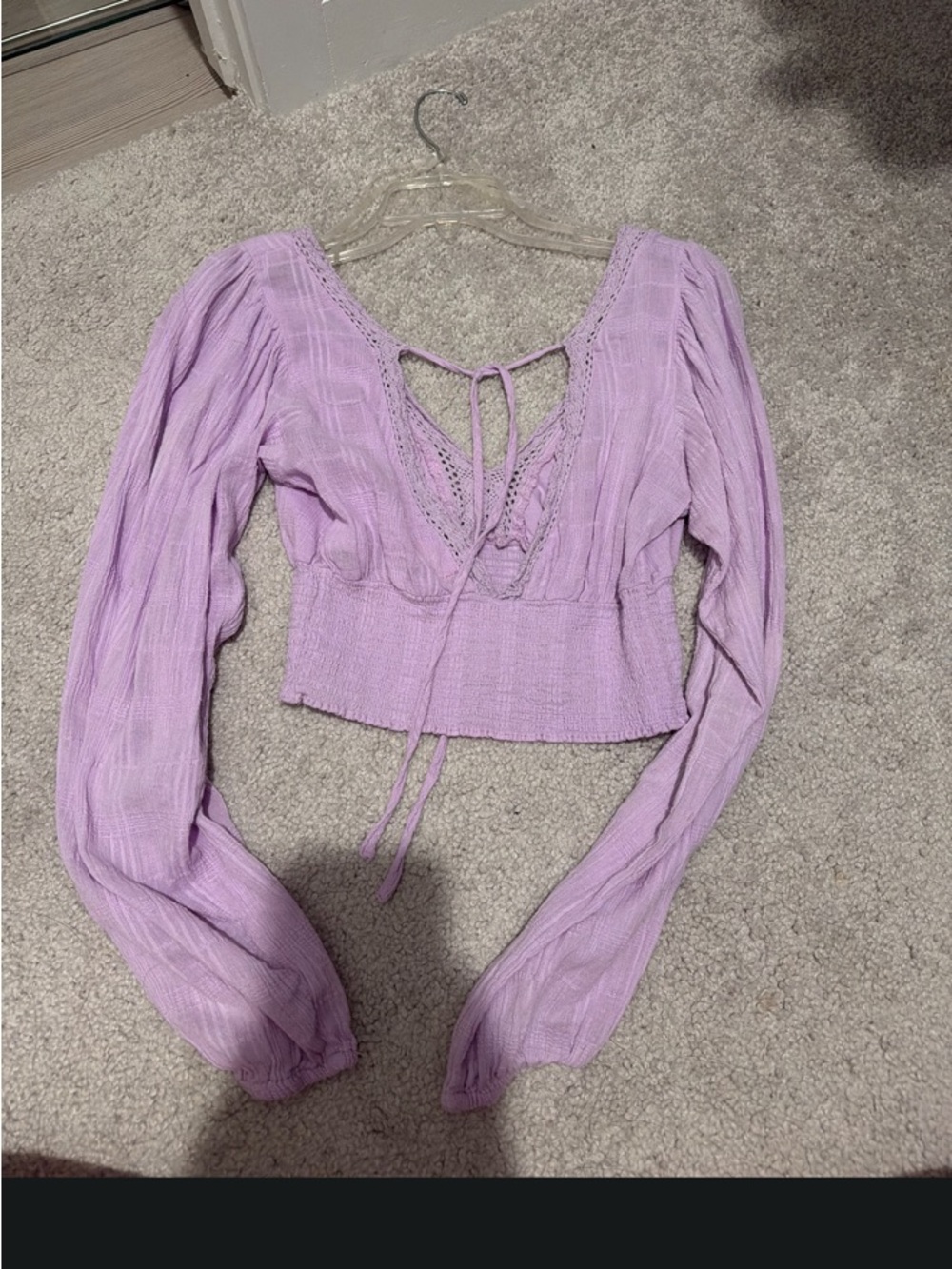 Aeropostale Lavender Crochet-Trim Peasant Crop Top